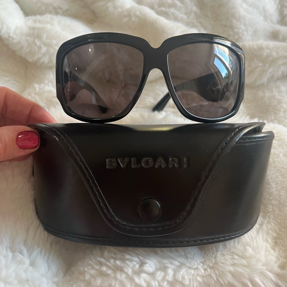 Bvlgari Black Sunglasses with Rhinestone Accents, case and cleaning towel